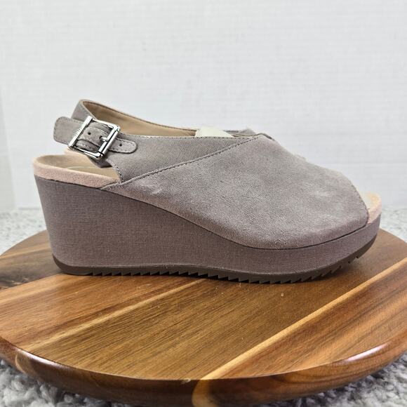 Vionic Trixie Toffee Light Grey Suede Platform Slingback Wedge Sandal Womens 9 - Picture 5 of 15